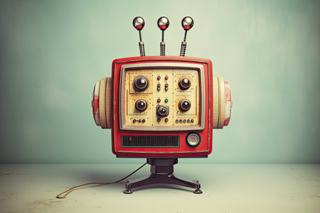 Beautiful illustration of a television-shaped head, in the style of retro feel, steampunk by generative AIの素材