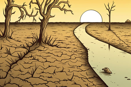 Devastating Drought Illustration. Climate change and global warming concept. Generative AIの素材