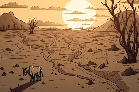 Devastating Drought Illustration. Climate change and global warming concept. Generative AIの素材