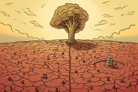 Devastating Drought Illustration. Climate change and global warming concept. Generative AIの素材