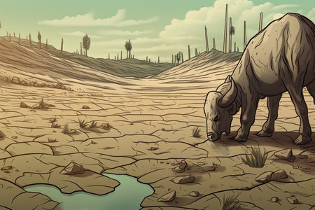 Devastating Drought Illustration. Climate change and global warming concept. Generative AIの素材