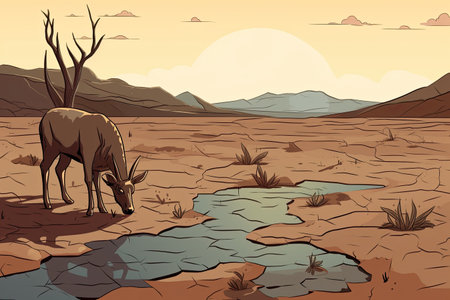 Devastating Drought Illustration. Climate change and global warming concept. Generative AIの素材