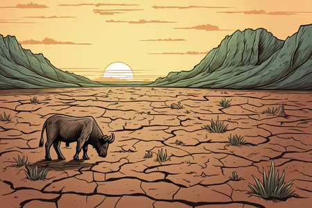 Devastating Drought Illustration. Climate change and global warming concept. Generative AIの素材