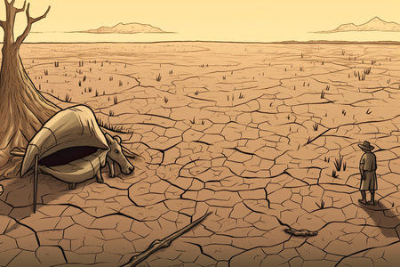 Devastating Drought Illustration. Climate change and global warming concept. Generative AIの素材