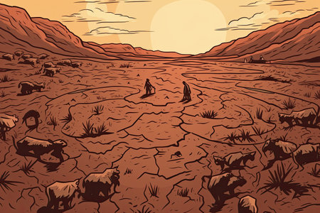 Devastating Drought Illustration. Climate change and global warming concept. Generative AIの素材