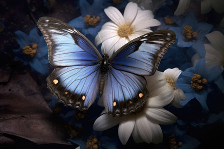 A beautiful photo of a lovely butterfly perched on a flower, an idyllic and stunning illustration by generative AIの素材