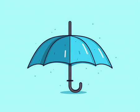 Blue umbrella with raindrops, flat colors by generative AIの素材