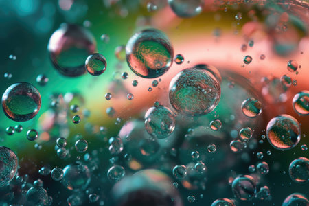 Beautiful background of abstract water bubbles with green and blue backgrounds, in the style of light pink by generative AIの素材