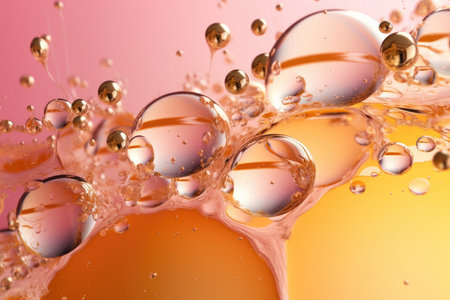 Beautiful background of abstract water bubbles with golden and orange backgrounds, in the style of light pink by generative AIの素材
