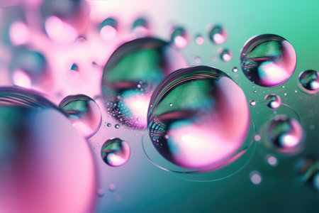 Beautiful background of abstract water bubbles with green and blue backgrounds, in the style of light pink by generative AIの素材