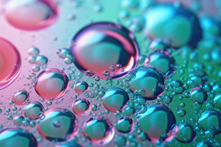 Beautiful background of abstract water bubbles with green and blue backgrounds, in the style of light pink by generative AIの素材