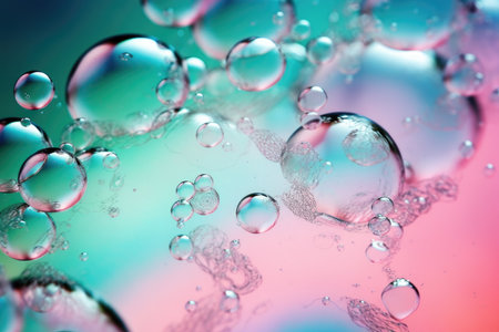 Beautiful background of abstract water bubbles with green and blue backgrounds, in the style of light pink by generative AIの素材