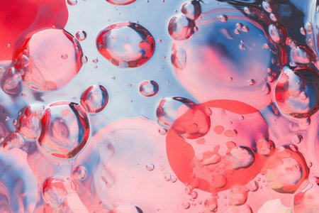 Beautiful background of abstract water bubbles with red and blue backgrounds, in the style of light pink by generative AIの素材