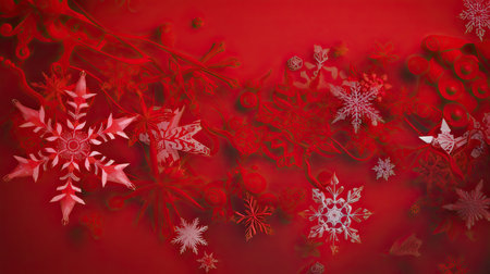 Red Christmas background with snowflakes. Generative AIの素材