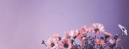 Wild spring and summer flowers on pastel purple background. Generative AIの素材