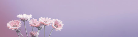 Wild spring and summer flowers on pastel purple background. Generative AIの素材