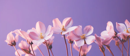 Wild spring and summer flowers on pastel purple background. Generative AIの素材