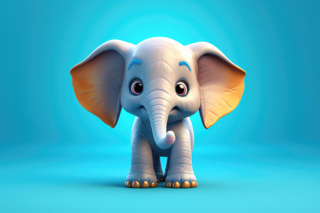 Funny image of a 3D cartoon elephant in blue and yellow colors with a blue background by generative AIの素材