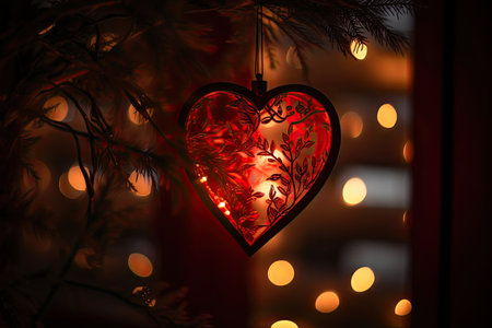 Heart with lights for Christmas decoration. Warm indoor lights. Generative AIの素材
