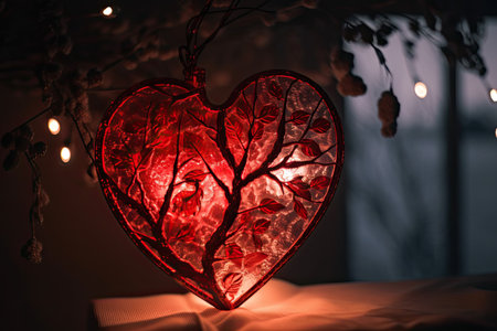 Heart with lights for Christmas decoration. Warm indoor lights. Generative AIの素材