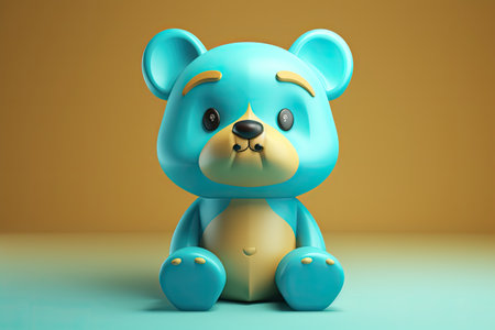 Funny image of a 3D cartoon bear in blue and yellow colors with a blue background by generative AIの素材