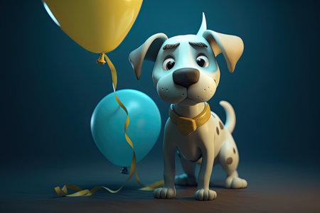 Funny image of a 3D cartoon dog in blue and yellow colors with a blue background by generative AIの素材