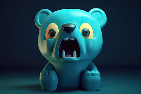 Funny image of a 3D cartoon bear in blue and yellow colors with a blue background by generative AIの素材