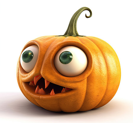 Terrifying and unique Halloween pumpkin head illuminated with a plain background, ideal for decoration by generative AIの素材