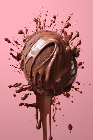 Hand made chocolate ice cream melting on a pink background. Generative AIの素材