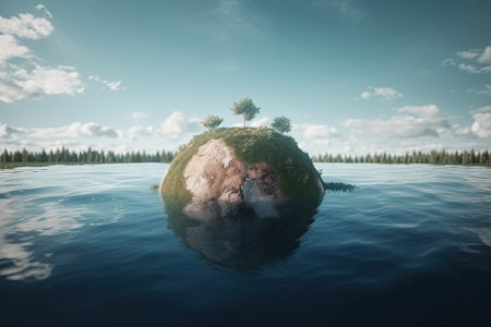 The marvelous planet Earth submerged in water for the concept of climate change by generative AIの素材