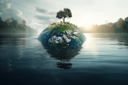 The marvelous planet Earth submerged in water for the concept of climate change by generative AIの素材