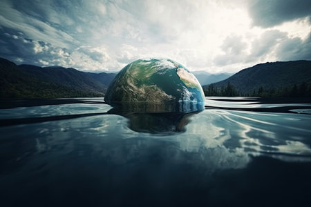 The marvelous planet Earth submerged in water for the concept of climate change by generative AIの素材