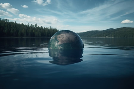 The marvelous planet Earth submerged in water for the concept of climate change by generative AIの素材