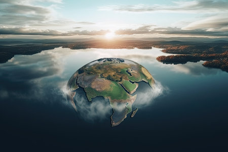 The marvelous planet Earth submerged in water for the concept of climate change by generative AIの素材
