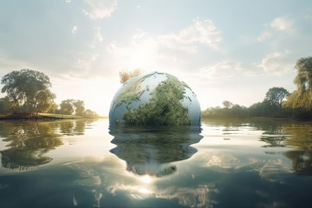 The marvelous planet Earth submerged in water for the concept of climate change by generative AIの素材