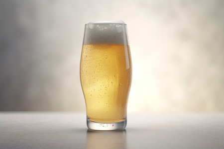 Glass filled with a delicious and refreshing beer on a smooth surface by generative AIの素材
