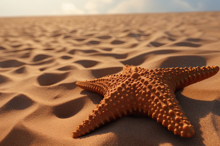 Starfish in the summer on the sand in the beach. Generative AIの素材