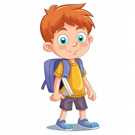 Cute cheerful boy with backpack. Back to school. Generative AIの素材