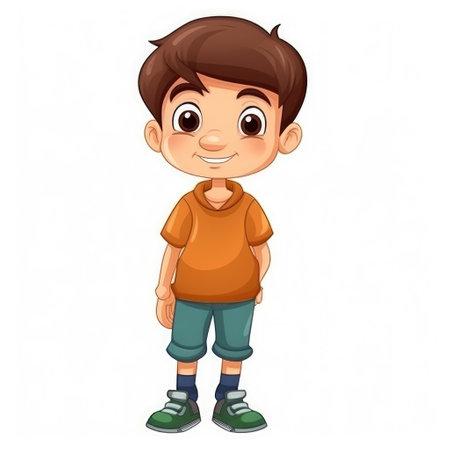 Cartoon funny little boy isolated on a white background. Generative AIの素材
