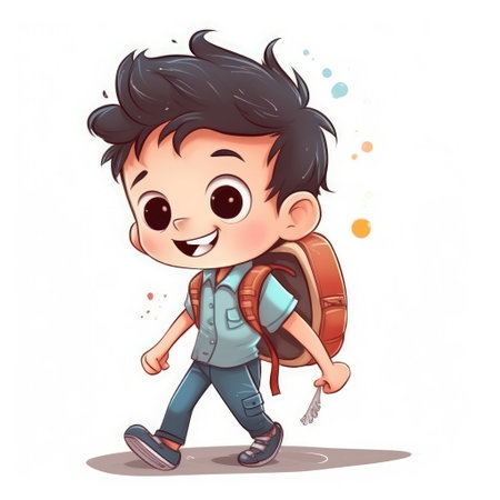Cute cheerful boy with backpack. Back to school. Generative AIの素材