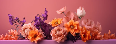 Beautiful illustration of a composition of flowers on a purple background by generative AIの素材