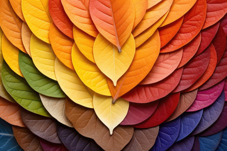 Beauty of autumn with a fall foliage background. A vibrant palette of red, orange, and yellow leaves. Generative AIの素材