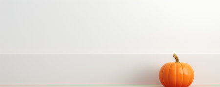 Orange pumpkin on a white background with shadows. Horizontal seasonal thanksgiving image. Generative AIの素材