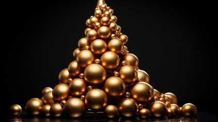 Golden stacked shiny Christmas balls on a light background. Generative AIの素材