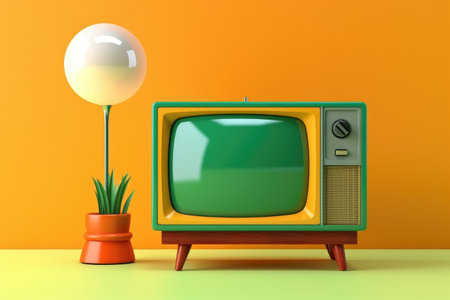 Vintage TV with colorful wall. Decoration concept. Generative AIの素材