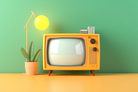 Vintage TV with colorful wall. Decoration concept. Generative AIの素材