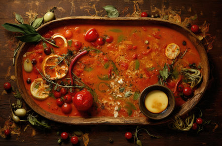 Vegetarian soup. Tasty vegetable stew. Generative AIの素材