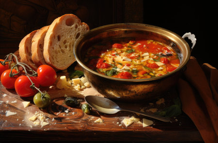 Vegetarian soup. Tasty vegetable stew. Generative AIの素材