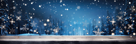 Many Christmas natural decorated trees on a snowy background. Generative AIの素材