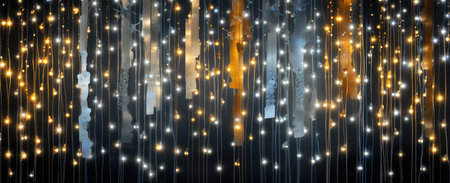Gold glitter texture abstract banner on a black background. Christmas backdrop. Generative AIの素材